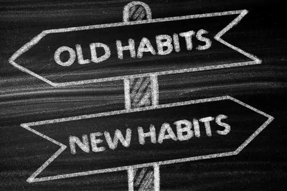 Choice between Old Habits and New Habits signposts.