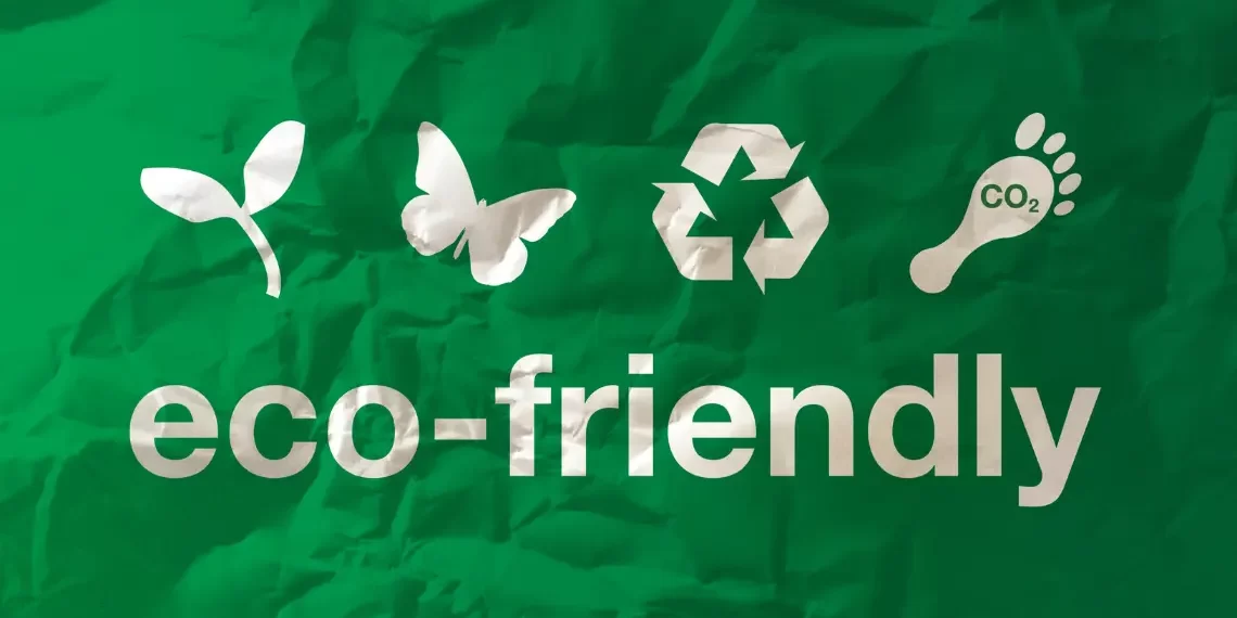 Eco-friendly concept with recycled paper background and sustainability symbols